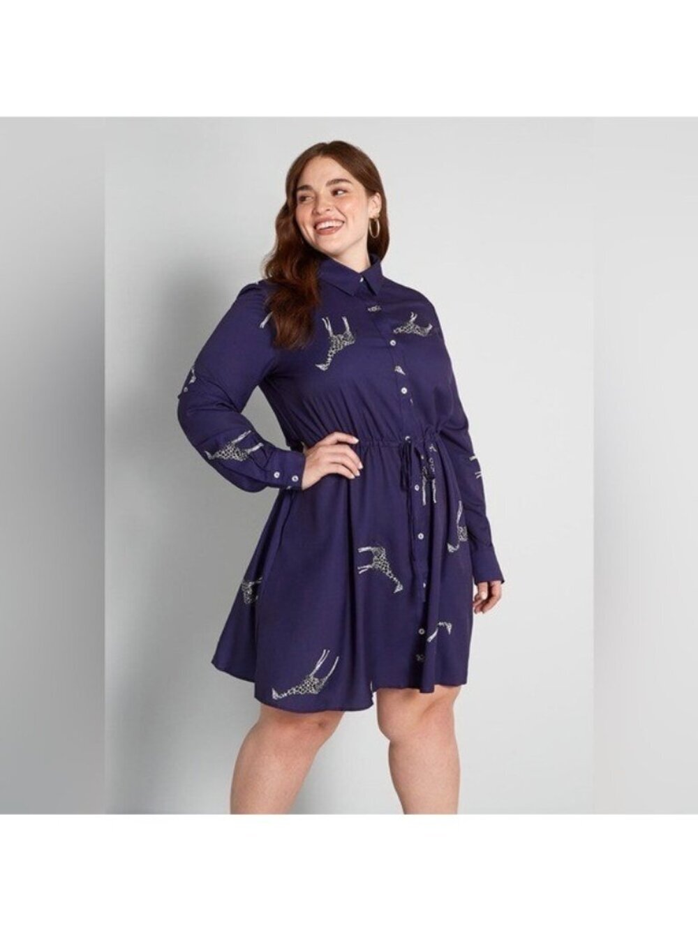 ModCloth Hutch Giraffe Shirt Dress XL Blue